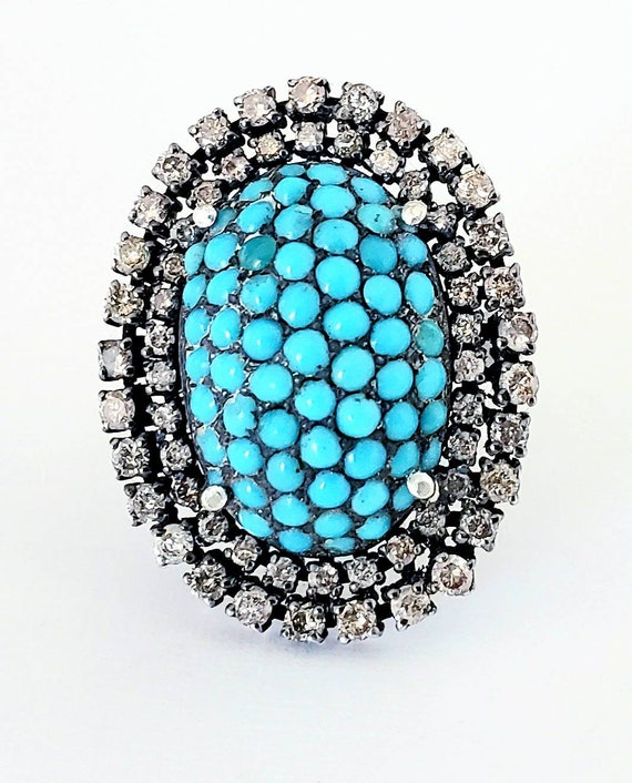 Victorian turquoise diamond ring | turquoise bombe