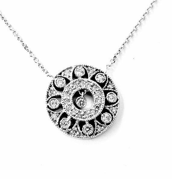 diamond filagree  necklace | 14k diamond wheel nec
