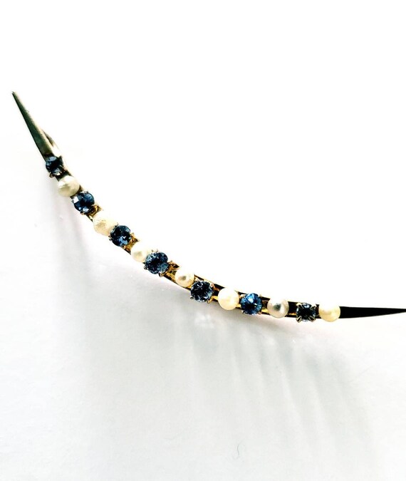 Victorian Sapphire and pearl crescent moon | 14k c