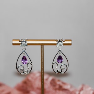 Amethyst Teardrop Hmong Design Earrings