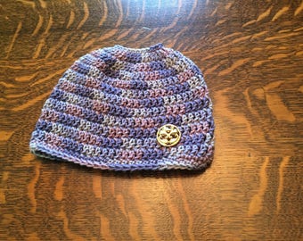 Crochet Messy Bun Hat with Button Accents
