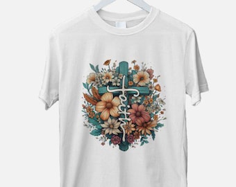 Glaube Kreuz, Christian Design, Blumen, PNGs, Sofort download