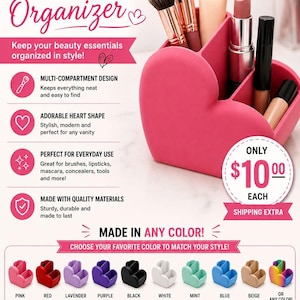 Heart Shaped Makeup Organizer, 3D Printed PLA Holder, Multi-Compartment Vanity Storage