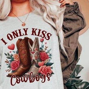 Solo beso vaqueros, día de San Valentín, camiseta retro country, PNG, descarga instantánea