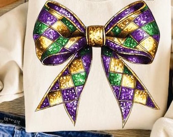 Mardi Gras Coquette Bows, Purple Gold and Green Bow, PNGs, Instant Download
