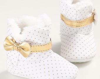 READY To Ship, White Boots, Baby First Walkers, Baby Shoes, Baby Boots, Winter Warm Boots, Non-slip Soft Bottom, Boots for Baby Girls