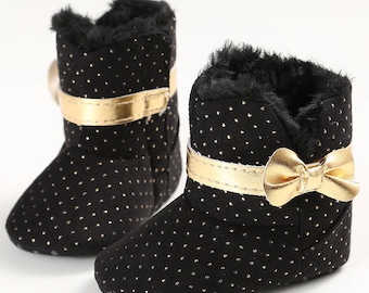 Black Baby Boots: Winter Warm First Walker Shoes