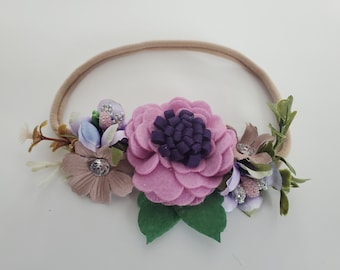 Floral Christening Headband: Peony Flower Girl Headpiece