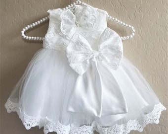 2 PCs Set, Baptism Dress, Christening Dress, Embroidered dress, Communion Dress, Wedding Dress, Flower Girl Dresses, Lace Dress, White Dress