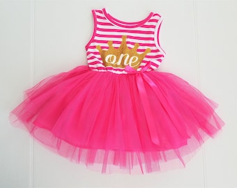 2-Piece First Birthday Outfit Girl: Tutu Dress & Crown - Cake Smash Set