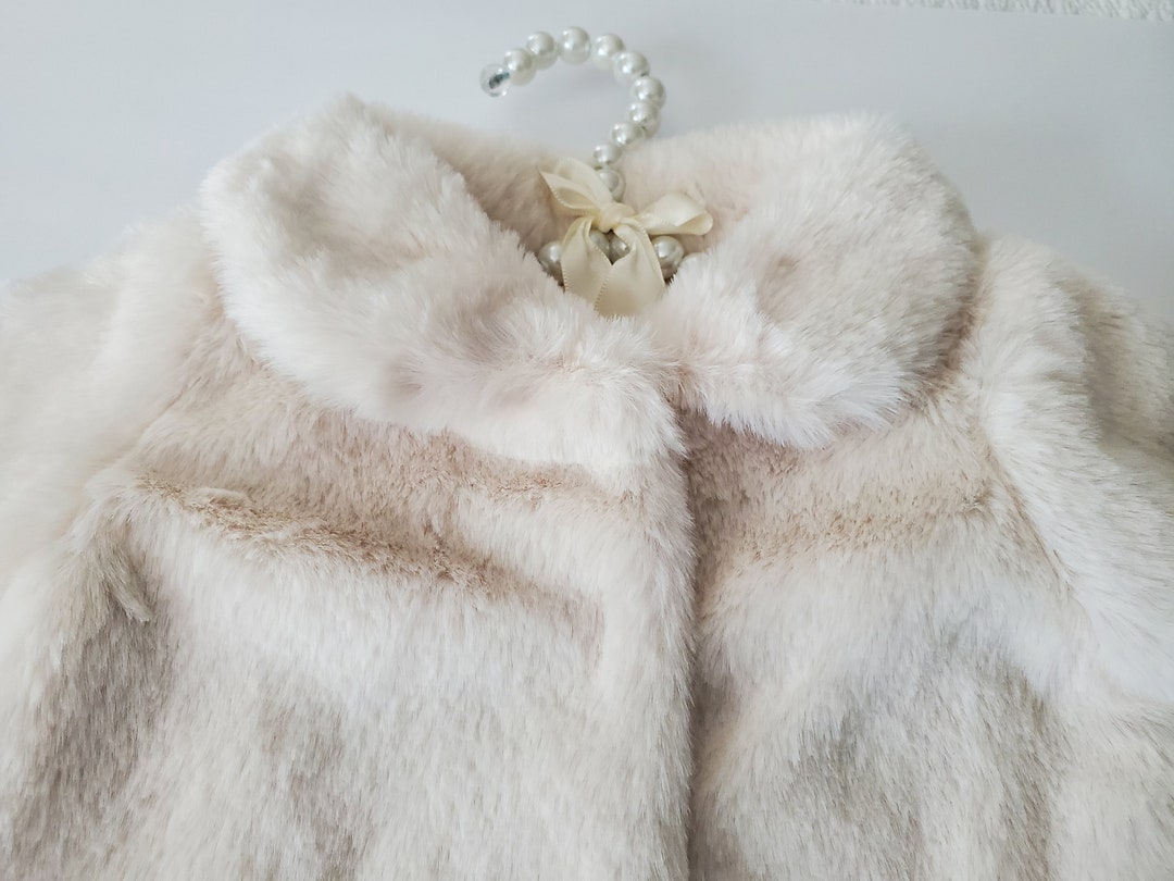 Ivory Faux Fur Long Sleeve Jacket Baby Toddler, Baby Girl Faux Fur