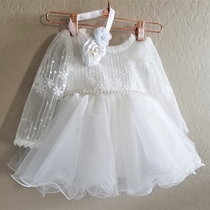 2-Piece Baptism Dress & Headband Set: Flower Girl Gown
