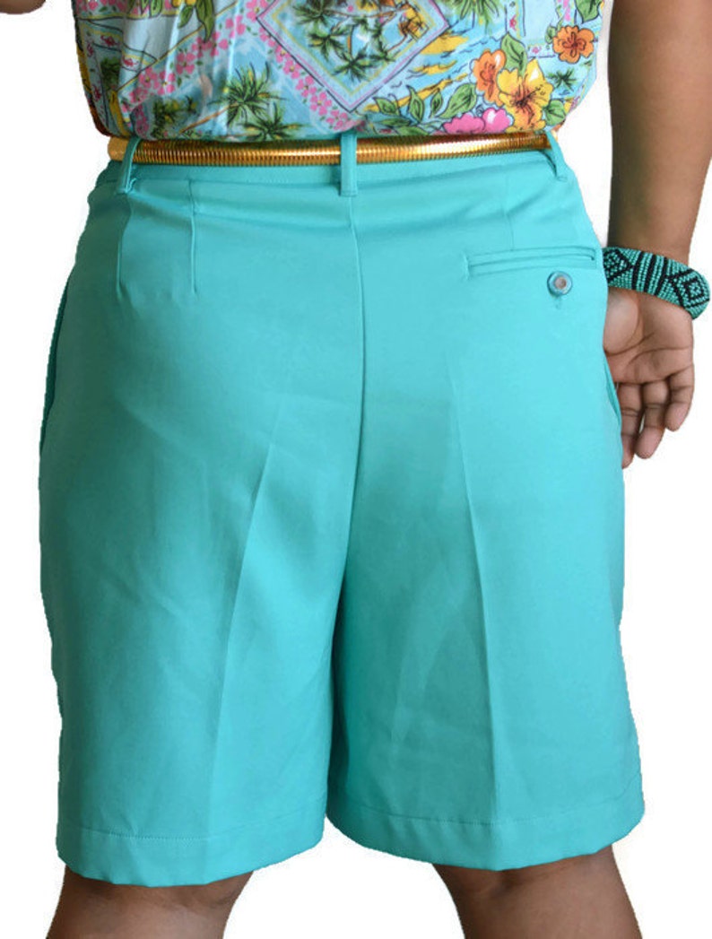 90\u2019s Vintage High Waisted Shorts Teal Polyester Sz 10