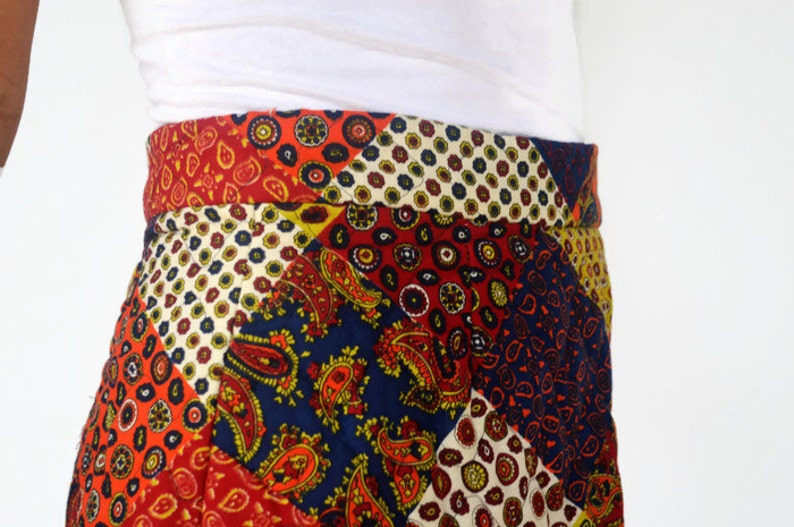 Sale 70/'s Vintage Boho Maxi Skirt Quilted Multi Patterned Sz Small