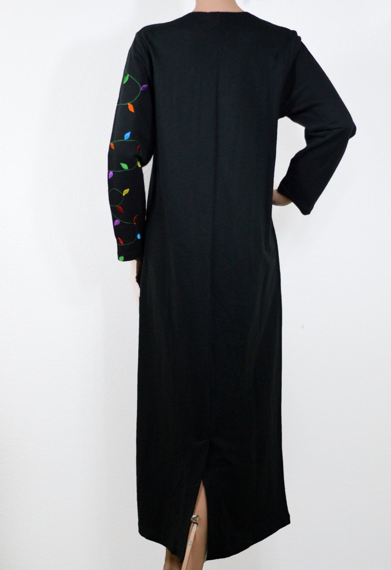 Vintage Ugly Tacky Christmas Maxi Dress Strings of Light and Rhinestones Sweater Party