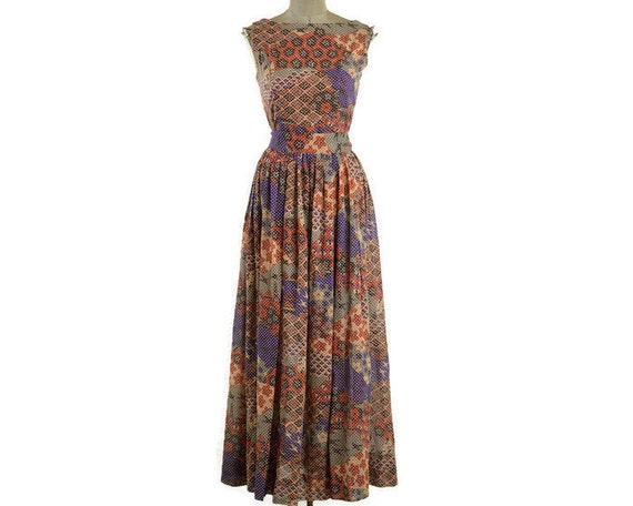 60s Vintage Sleeveless Patterned Maxi Summer Dress