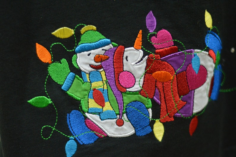 Vintage Ugly Tacky Christmas Maxi Dress Strings of Light and Rhinestones Sweater Party