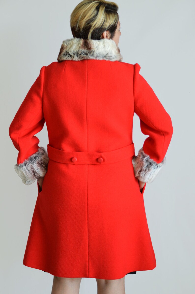 Vintage Red Wool Coat Rabbit Fur Trim 60s Risa Diane Jackie O Etsy