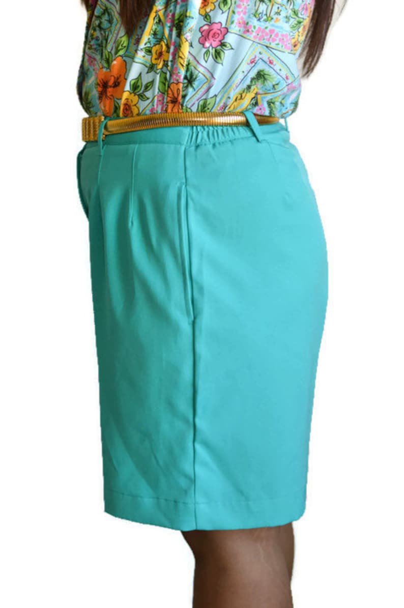 90\u2019s Vintage High Waisted Shorts Teal Polyester Sz 10