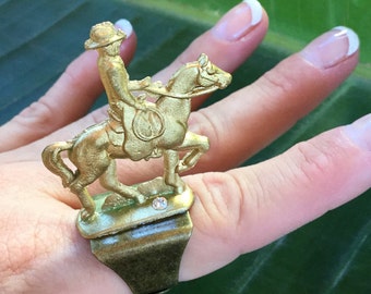 Unique Handmade Ring, Horse Ring, Cowgirl Ring, Novelty Ring, Cowboys and Indians, Western Ring, Native, Vintage Figurine, Boho, Toy Ring
