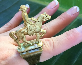 Unique Handmade Ring, Horse Ring, Cowgirl Ring, Novelty Ring, Cowboys and Indians, Western Ring, Native, Vintage Figurine, Boho, Toy Ring