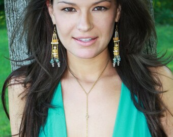 Handmade Boho Earrings, Tribal, Swarovski, Dangle, Festival, Western, Native, Celebrity, Runway, Unique, Leather (Helios Earrings)