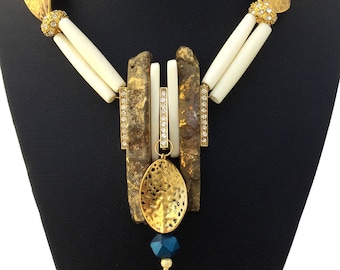 Handmade Tribal Necklace, Bone, Rhinestone, Festival, Boho, Pharaoh, Egyptian, Sexy, Unique, ONE OF A KIND!! (Lost in the Temple Necklace)