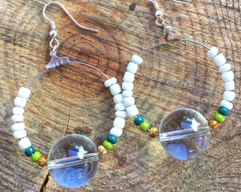 UNIQUE Beaded, Tribal Earrings, Boho, Hoop, Gypsy, Circle, Goddess, Summer, Sexy, Statement, Fun, Coachella  (Crystal Ball Earrings)