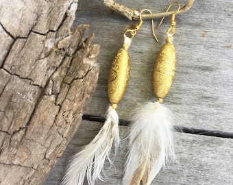 Handmade Feather Earrings, Boho, Tribal, Western, Coachella, Festival, Goddess, Native, Healing, Unique, Sexy (Whisked Away Earrings)