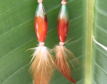 Handmade Feather Earrings, Boho, Tribal, Coachella, Goddess, Festival, Western, Jade, Healing, Unique Sexy, Gypsy (NaturesWay Earrings)