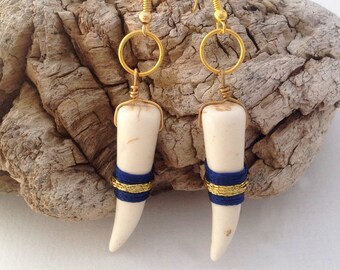 SEXY Handmade Boho Earrings, Festival, Gypsy, Festival, Healing, Horn, Tooth, Bone, Tribal, Native, Warrior (Ravishing Warrior Earrings)