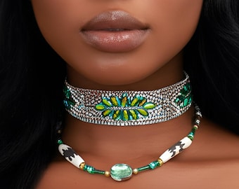 Handmade Rhinestone Choker, Iridescent Necklace, Festival Festival Jewelry, Metallic Sparkle Choker, Glitter Choker, Unique Shiny Choker
