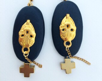 Handmade Skull Earrings, Cross, Wood, Tribal, Boho, Celebrity, Rocker, Dangle, Sexy, Unique  (Simple Love Earrings)