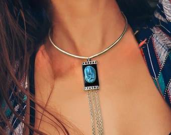 Egyptian Scarab Necklace, Unique Beetle Pendant, Egyptian Princess Necklace, Pharaoh Pendant, Ancient, Egyptian Jewelry, Goddess Choker