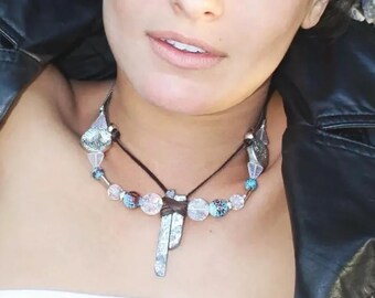 One of a Kind Necklace, Space age Tribal Necklace, Meteor Earth Necklace, Futuristic Statement Jewelry, Cosmic Jewelry, Meteorite Pendant
