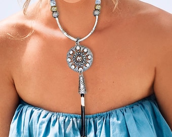 Handmade  PORCUPINE QUILL Necklace, Medieval Jewelry, Viking Necklace, Warrior Jewelry, African Jewelry, Shield Maiden Jewelry, Gift for Her