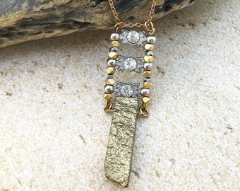 Handmade Boho Necklace, Festival, Coachella, Goddess, Gypsy, Gold & Silver, Gold Metallic Quartz, Sexy, Futuristic  (Forest Echo Necklace)