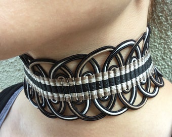 Handmade fringe high choker, Boho, Renaissance, Royal, Sexy, Unique Collar, Goth, Pretty, Festival, Goddess (Once Upon A Time Choker)