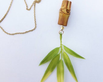 Handmade Leaf Necklace, Bamboo, Tropical, Goddess, Tribal, Beach, Sexy Necklace, Coachella, Unique, Boho, Long (Seaside Safari Necklace 2)