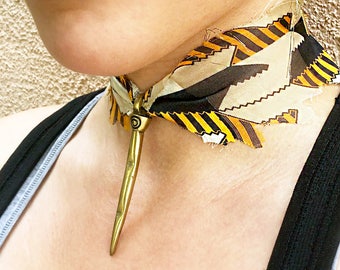 Handmade Boho Choker, Scarf Necklace, Fabric Necklace, Spike Choker, Statement Choker, Gypsy Choker, Unique Choker, Pattern Necklace, Africa