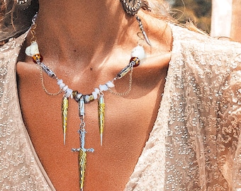 Handmade Medieval Jewelry, Unique Sword Pendant, Viking Warrior Necklace, Summer Solstice Necklace, Odin Valhalla Necklace, Medieval Gift