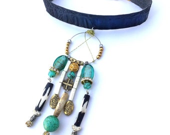 Handmade Tribal Choker, African Choker, Snakeskin Necklace, Warrior Necklace, Viking Jewelry, Western Necklace, Beaded Choker, Bone Jewelry