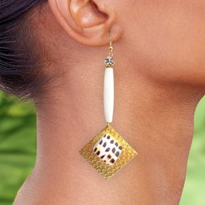 Handmade Cowrie Shell Earrings, Spotted Cone Shell Earrings, Beautiful Tribal Dangle Earrings, Unique Cream Bone Drop Earrings, Featured In