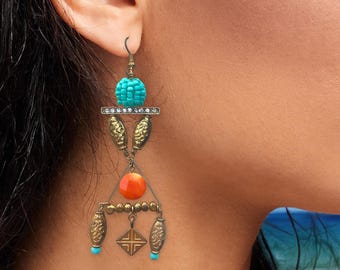 Summer Goddess Earrings, Handmade Beachy Earrings, Vacation Statement Earrings, Mediterranean Earrings, Coastal Jewelry, Floating Earrings