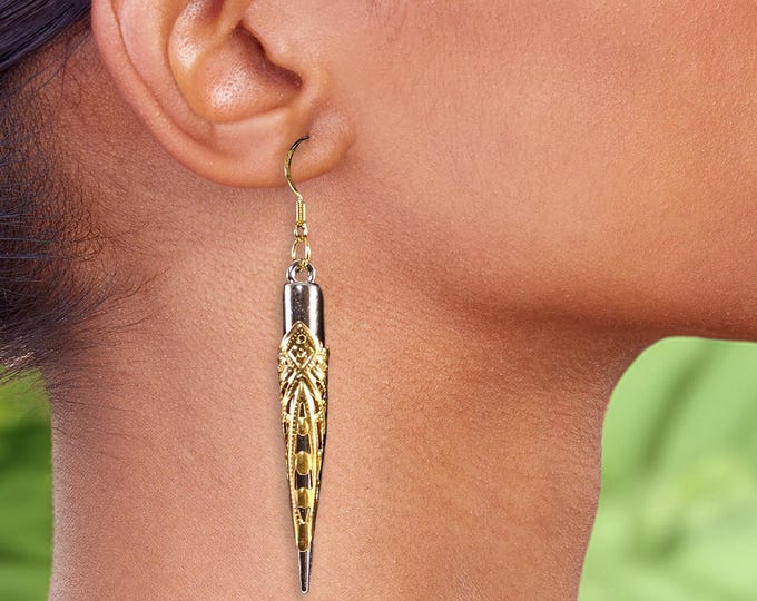 Featured listing image: Handmade Spike Earrings, Silver & Gold Earrings, Music Festival Earrings, ONE OF A KIND Earrings, Shield Maiden Earrings, Gold Boho Earrings
