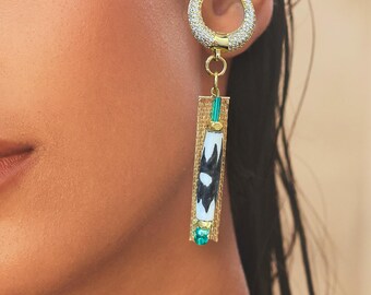 Tribal Goddess Earrings, Rhinestone Crescent Moon Earrings, Double Horn Earrings, Bone Bead Dangle Earrings, Unique Egyptian Earrings, SEXY