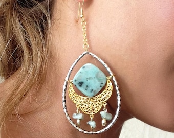 BEAUTIFUL Handmade Goddess Earrings, Unique Jasper Beaded Earrings, Exotic Elegant Earrings, Pretty Tropical Earrings, Sexy Teardrop Earring
