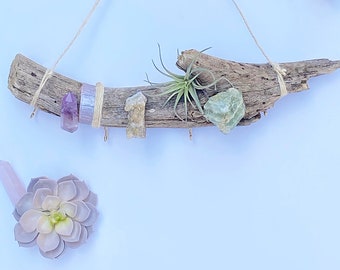 Handmade Driftwood Decor, Air Plant Holder, Wood Branch, Crystal Point Stones, Chakra stones, Chakra Decor, Boho Wall Decor, Raw Crystals