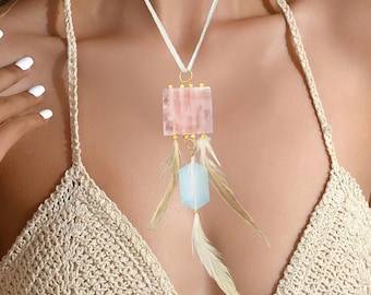 Handmade Feather Necklace, Native American Princess Necklace, Summer Solstice Necklace, Free Spirit Jewelry, Feather Choker, Gifts for Her