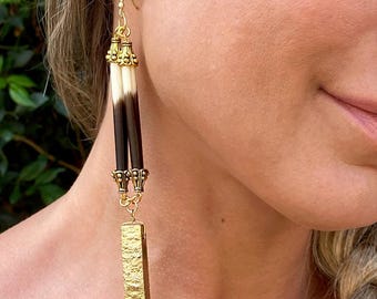 Double Porcupine Quill Earrings, Metallic Quartz Stick Earrings, Handmade African Quill Earrings, Amazing Boho Quill Earrings,